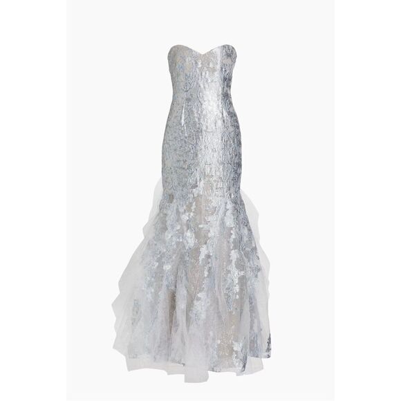 Rene Ruiz Collection Brocade Tulle Strapless Mermaid Gown size 4 - Picture 4 of 14